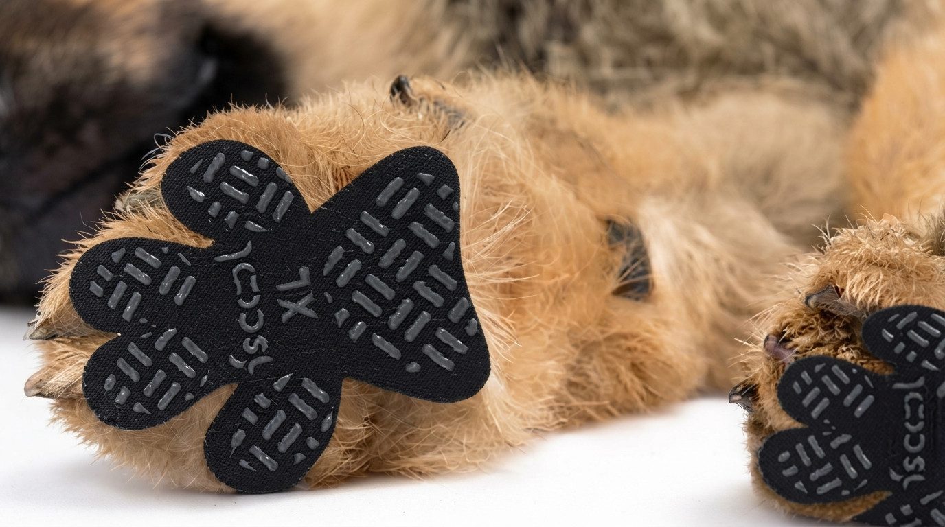 Grip pads on a senior dog's paws